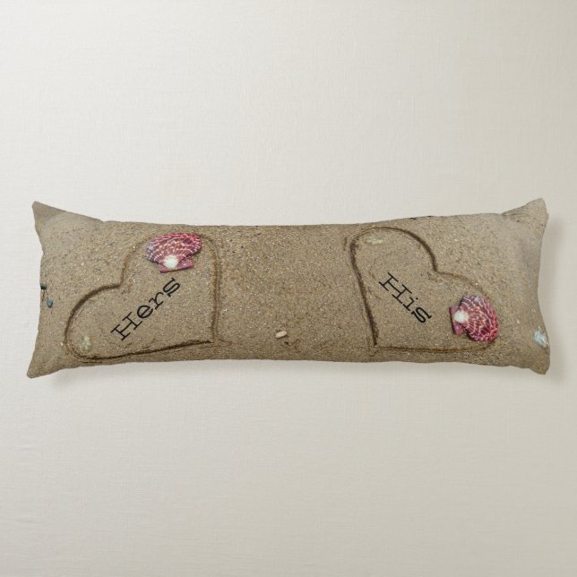 His + Hers Shells & heart on beach custom wedding Body Pillow (Front)