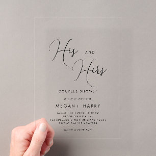 His & Hers Simple Couple Shower Bridal Acrylic Invitations
