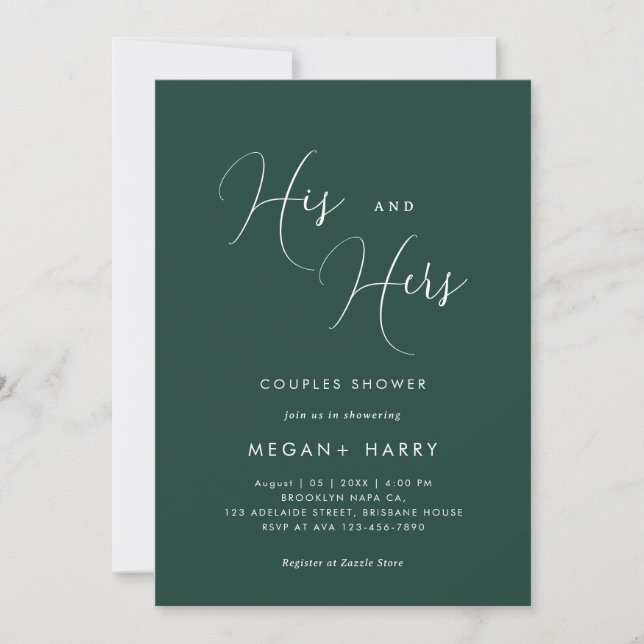 His & Hers Simple Emerald Couple Shower Bridal Invitation (Front)