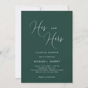 His & Hers Simple Emerald Couple Shower Bridal Invitation