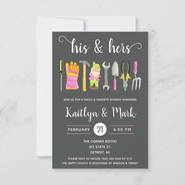 His & Hers Tools and Gadgets Couples Bridal Shower Invitation (Front)