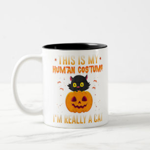 His Is My Human Costume I M Really A Cat Pumpkin H Two-Tone Coffee Mug