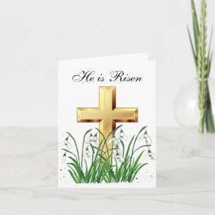 His is Risen Watercolor Easter Floral Cross Thank  You Card