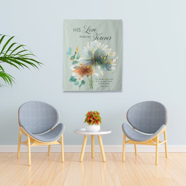 His Love Endures Forever Green Scripture Tapestry (Creator Uploaded)