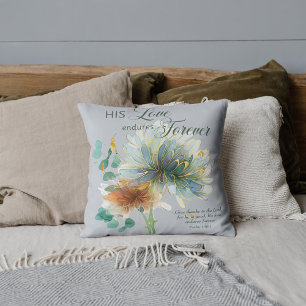 His Love Endures Forever Psalm 136 Scripture Grey Throw Pillow