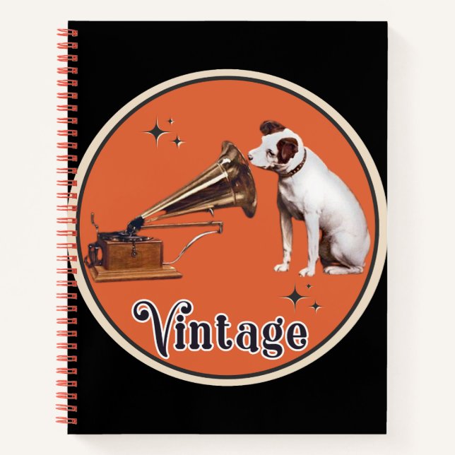 His Master's Voice Orange Vintage Notebook (Front)