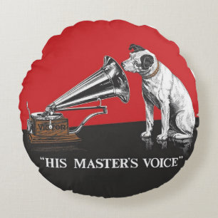 His Master's Voice Red and Black Round Pillow