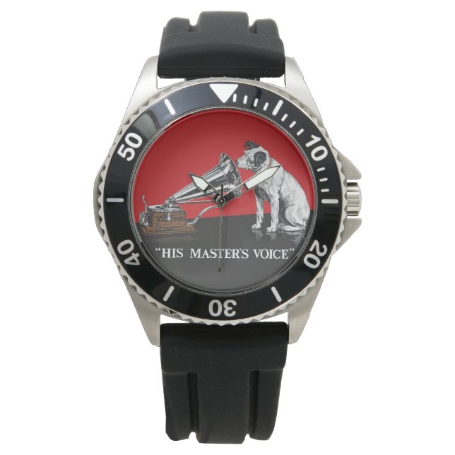 His Master's Voice Red & Black Vintage Watch (Front)