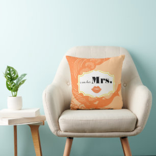 His Mrs 2nd Wedding Anniversary Peach Peacock Throw Pillow