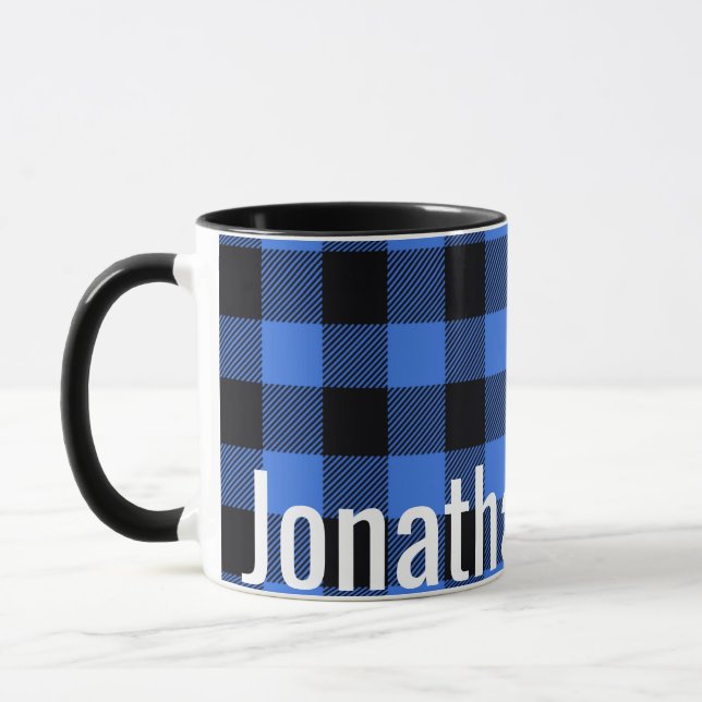 His mug Simple Blue Black Buffalo Plaid (Left)