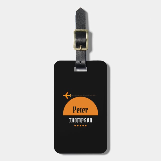 his name orange logo airplane luggage tag (Front Vertical)