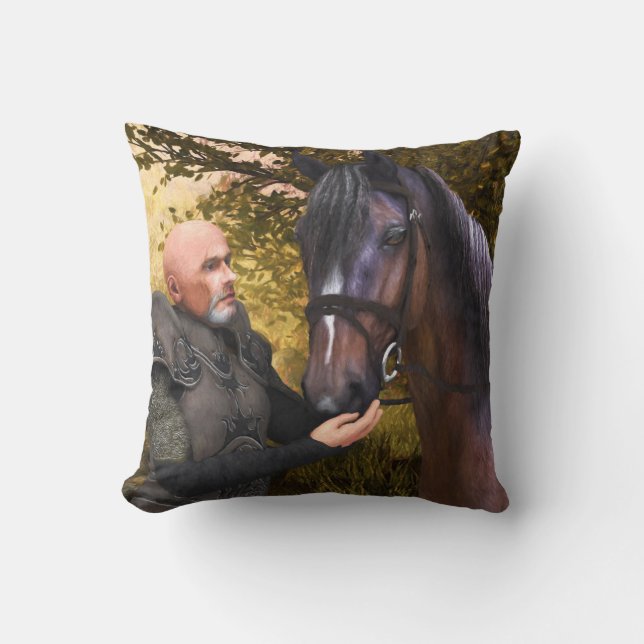 His Noble Steed - A Knight and His Horse Pillow (Front)