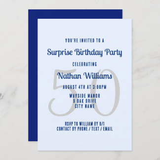 His Surprise Birthday Party Navy Blue Invitation