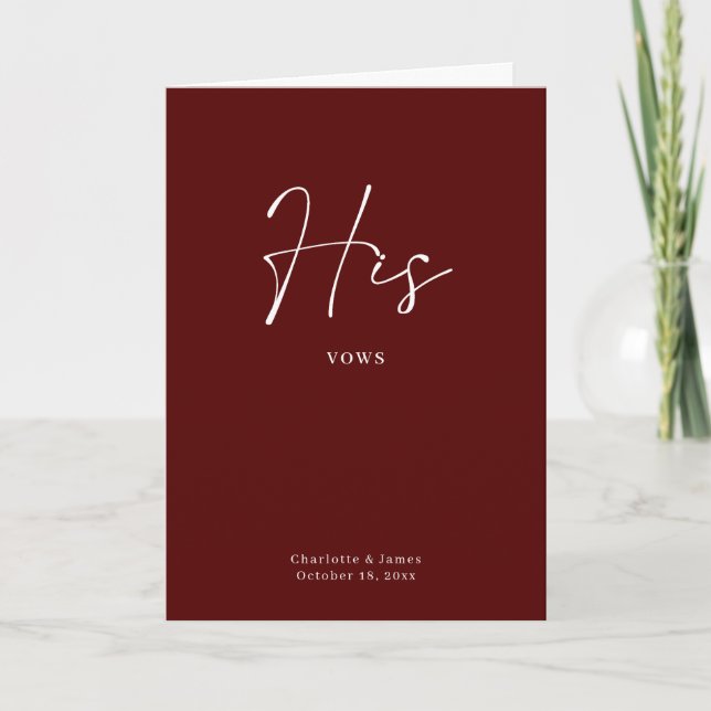 His Vows Card Minimalist Script Maroon (Front)