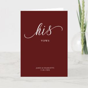 His Vows Card Minimalist Script Maroon
