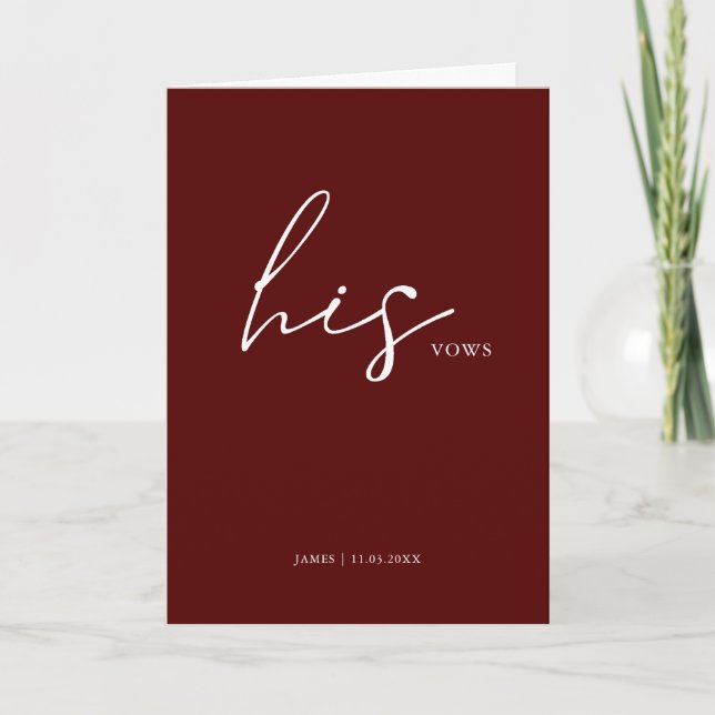 His Vows Card Minimalist Script Vows Maroon (Front)
