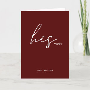 His Vows Card Minimalist Script Vows Maroon