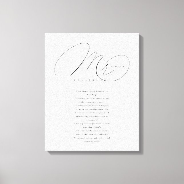 His Vows Elegant Mr. Newlyweds Wedding Vows White Canvas Print (Front)
