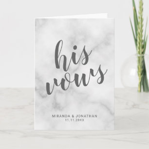 'His Vows' Elegant White Marble Wedding Vows Note Card