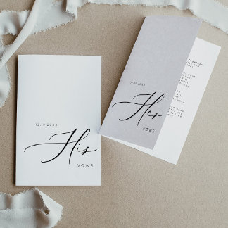 His Vows Modern Minimalist Wedding Vows Card