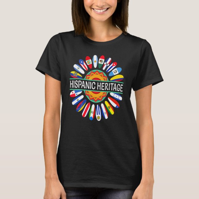 Hispanic Countries Flags Sunflower Hispanic Herita T-Shirt (Front)