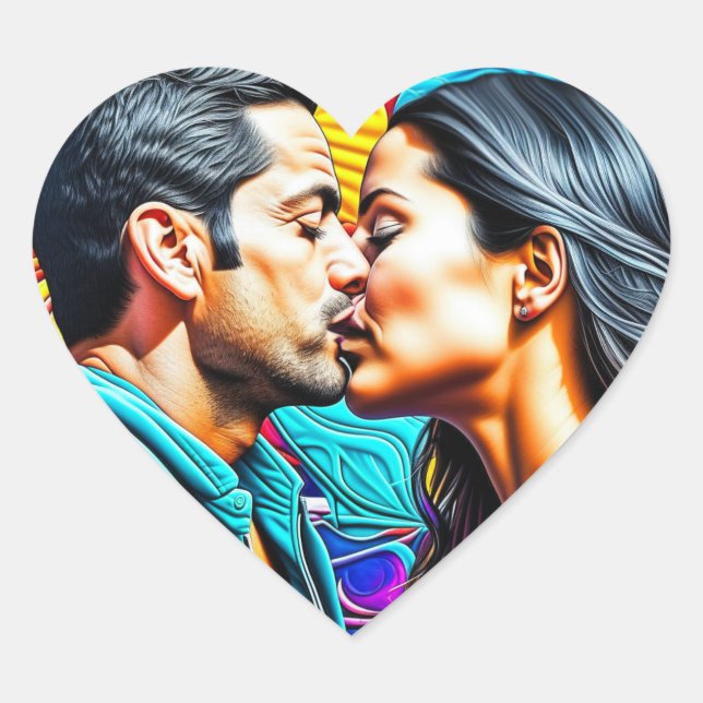 Hispanic Couple Kissing in Love   Heart Sticker (Front)