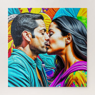 Hispanic Couple Kissing in Love   Jigsaw Puzzle