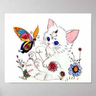 Hispanic  folk art kitten poster