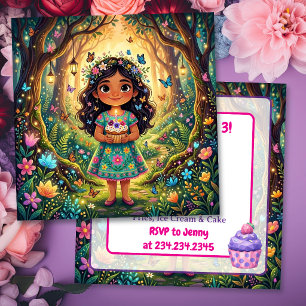 Hispanic Girl Butterflies & Cupcake Birthday Party Invitation
