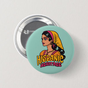 Hispanic Heritage Hand Drawn Hispana 2 Inch Round Button