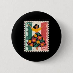 Hispanic Heritage Mexican American Floral Dancer W 2 Inch Round Button