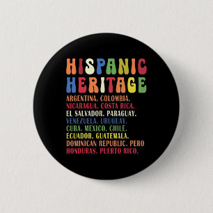 Hispanic Heritage Month Countries Names Tee 2 Inch Round Button