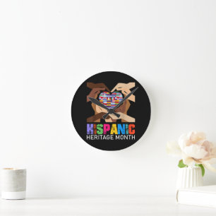 Hispanic Heritage Month Hands Heart Round Clock