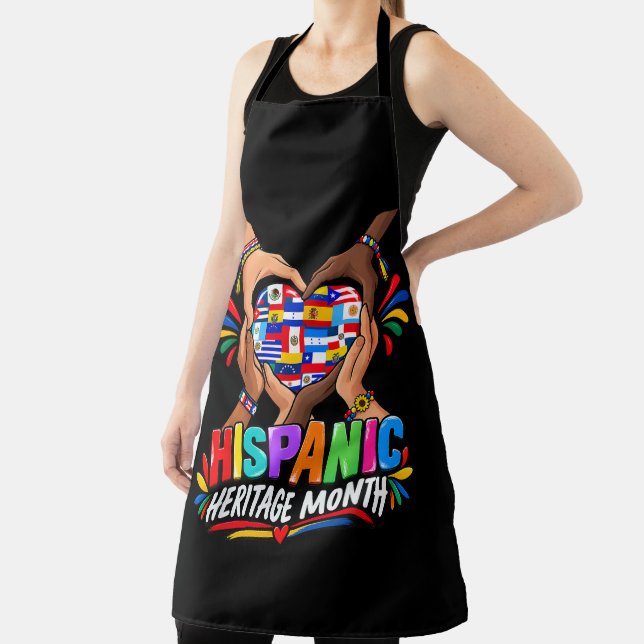 Hispanic Heritage Month Heart Hands Flags Unity Apron (Insitu)