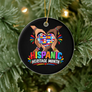 Hispanic Heritage Month Heart Hands Flags Unity Ceramic Ornament