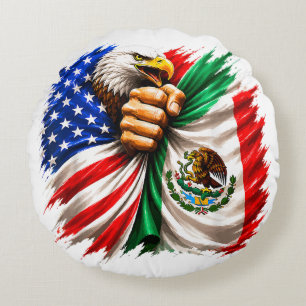 Hispanic Heritage Month USA Mexico Flag Round Pillow