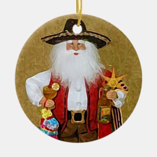 Hispanic Mexican Southwestern Texan Santa Claus Ceramic Ornament (Front)