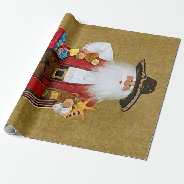 Hispanic Mexican Southwestern Texan Santa Claus Wrapping Paper (Unrolled)