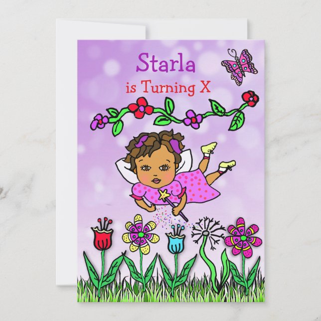 Hispanic or African-American Fairy Birthday Invitation (Front)