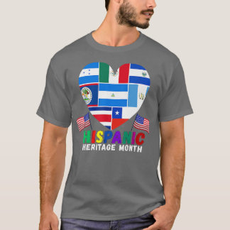 Hispanic Pride Latino US Flag Heart Hispanic Herit T-Shirt