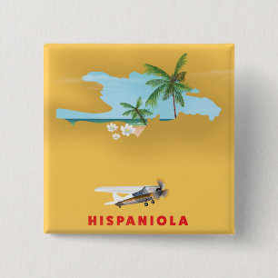 Hispaniola Map illustrated print. 2 Inch Square Button