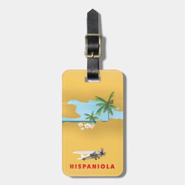 Hispaniola Map illustrated print. Luggage Tag (Front Vertical)