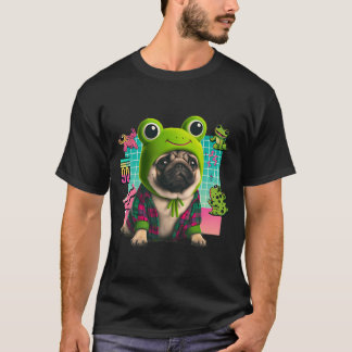 Hispter pug with a frog hat on T-Shirt