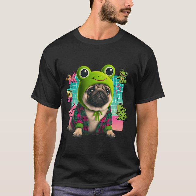 Hispter pug with a frog hat on T-Shirt (Front)