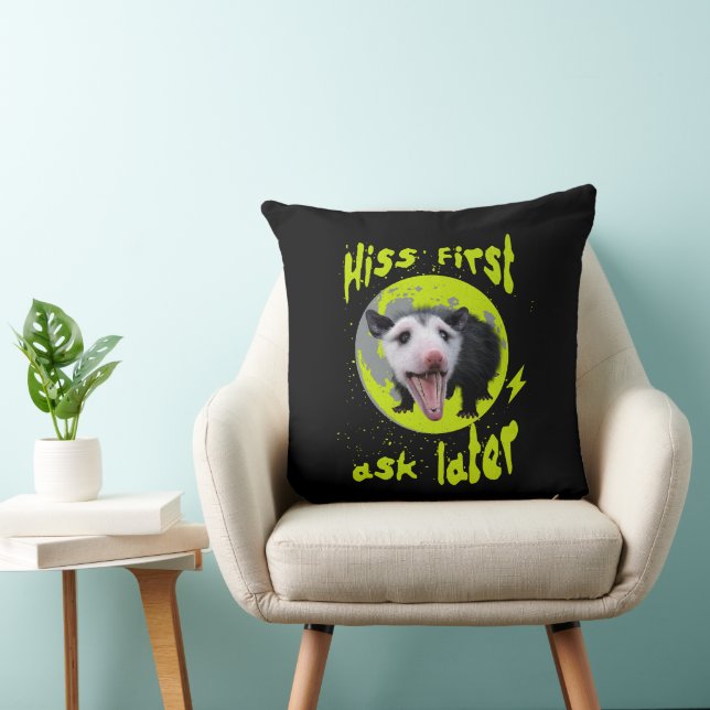 Hiss First Ask Later Funny Opossum Humour  Throw Pillow (Chair)