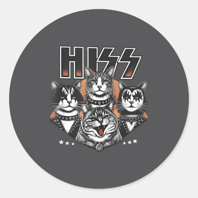 Hiss Funny Cats Kittens Rock Rockin Funny Cat  Classic Round Sticker (Front)