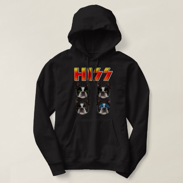 Hiss Funny Cute Boston Terrier Dog Lover Hoodie (Design Front)
