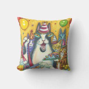 Hiss N' Fitz Cat HAPPY BIRTHDAY THROW PILLOW