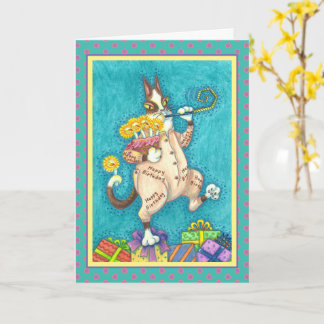 HISS N' FITZ CAT IN BIRTHDAY SUIT, CAKE & CANDLES CARD