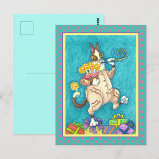 HISS N' FITZ CAT IN BIRTHDAY SUIT, CAKE & CANDLES POSTCARD
